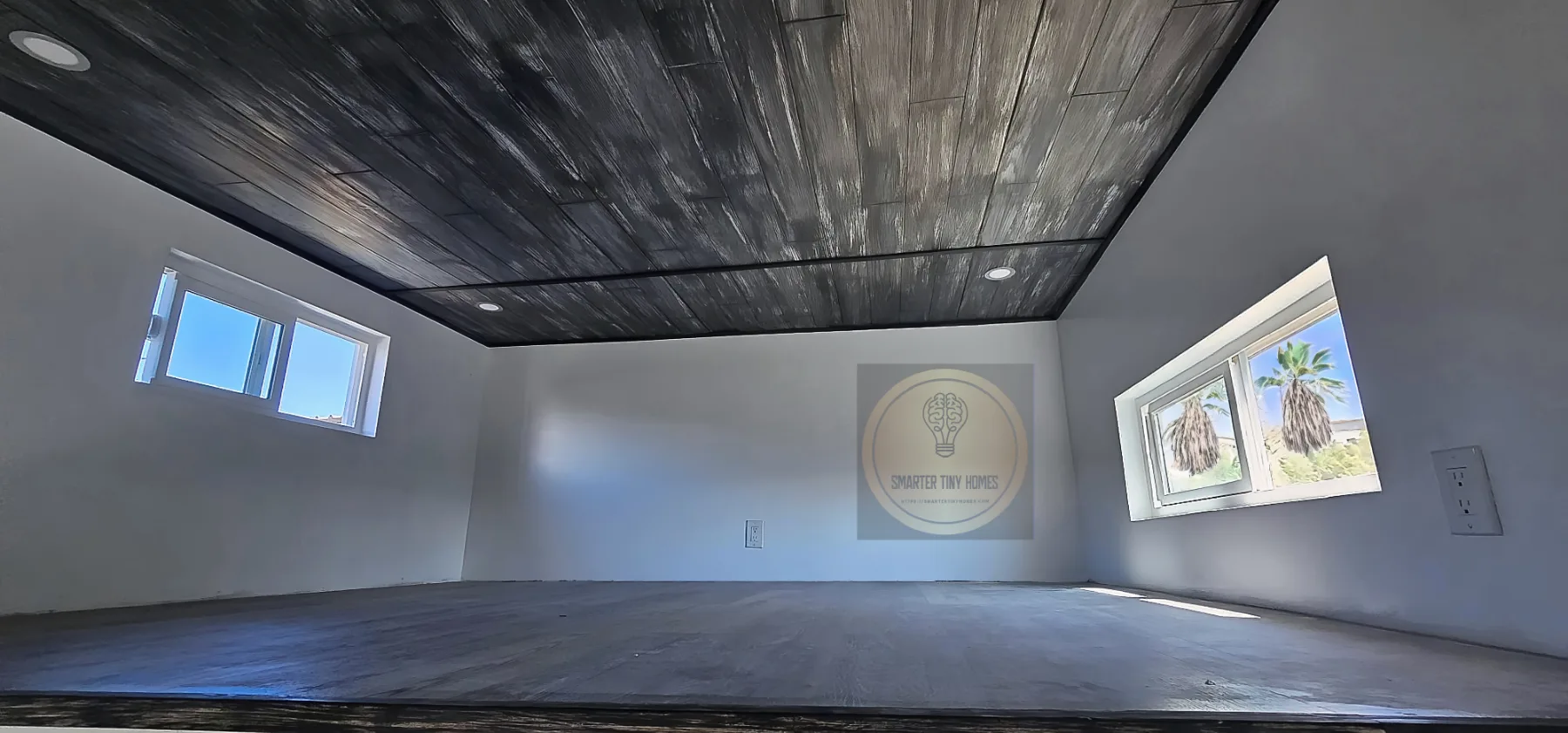 The Malibu Luxury Tiny Home Interior and ceiling view